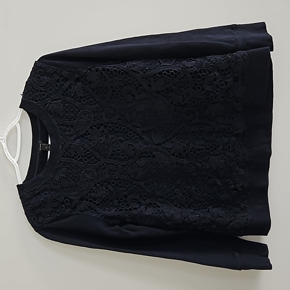 J Crew Vintage Silk Lined Lace Front Crewneck Sweatshirt Medium
